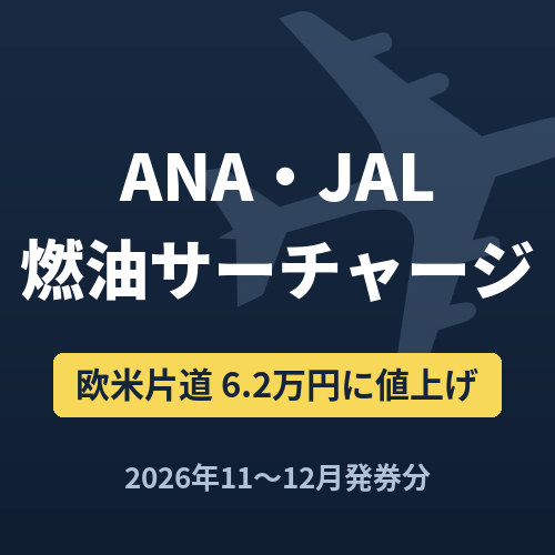 ANA・JAL燃油サーチャージ 欧米片道6.2万円に値上げ 2026年11〜12月発券分
